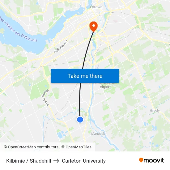 Kilbirnie / Shadehill to Carleton University map