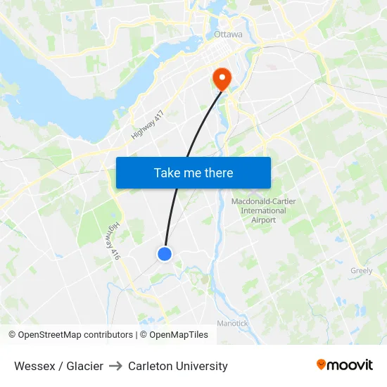 Wessex / Glacier to Carleton University map