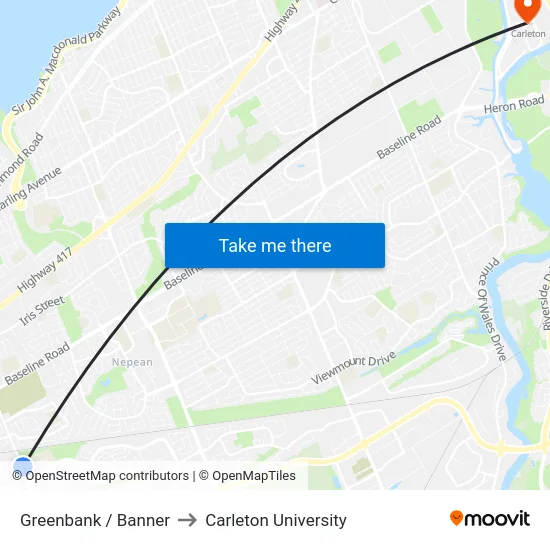 Greenbank / Banner to Carleton University map