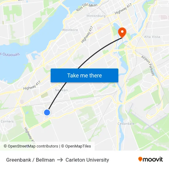 Greenbank / Bellman to Carleton University map