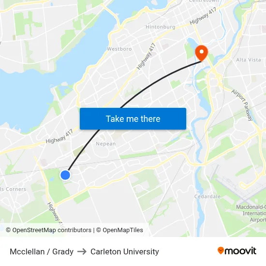 Mcclellan / Grady to Carleton University map