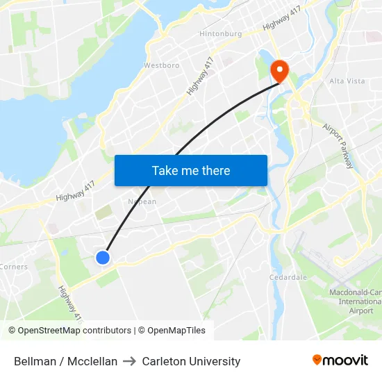 Bellman / Mcclellan to Carleton University map