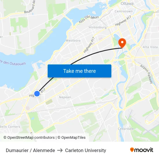 Dumaurier / Alenmede to Carleton University map