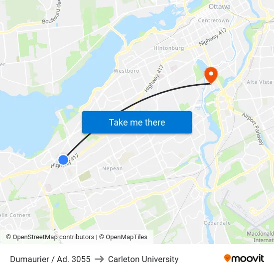 Dumaurier / Ad. 3055 to Carleton University map
