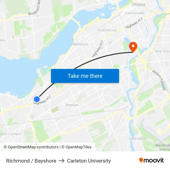Richmond / Bayshore to Carleton University map