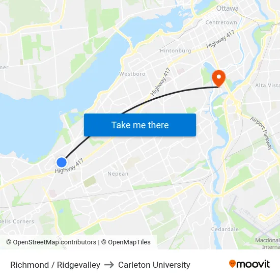 Richmond / Ridgevalley to Carleton University map