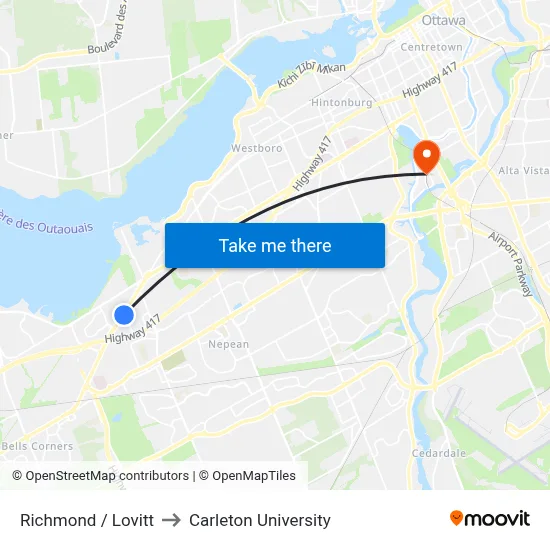 Richmond / Lovitt to Carleton University map