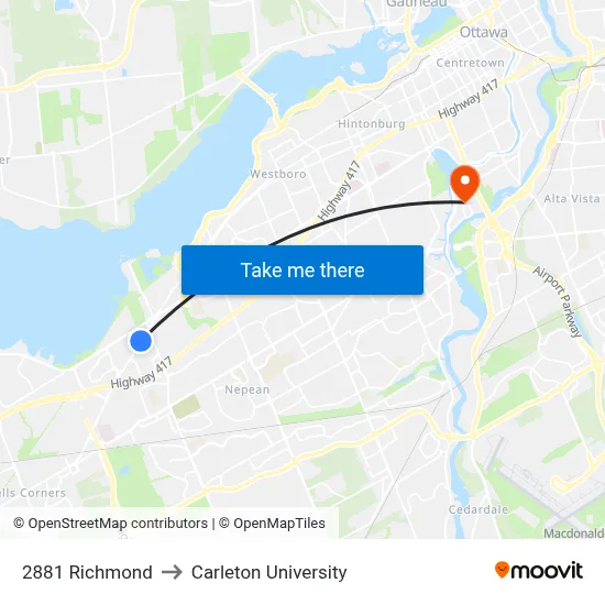 2881 Richmond to Carleton University map