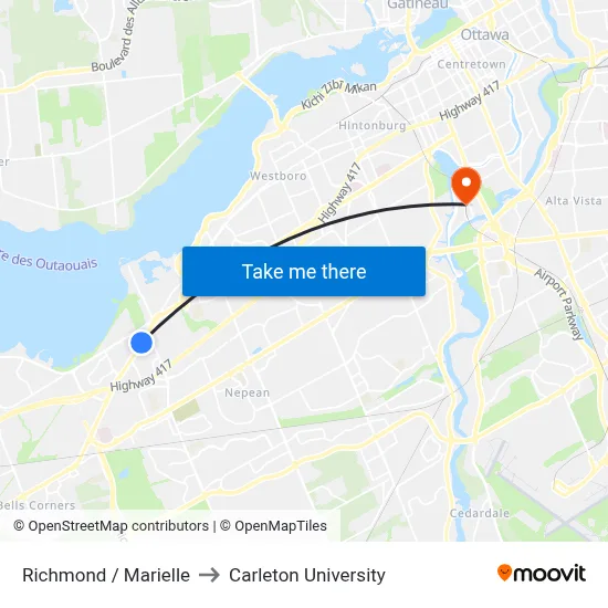 Richmond / Marielle to Carleton University map