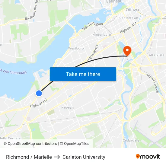 Richmond / Marielle to Carleton University map