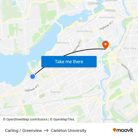 Carling / Greenview to Carleton University map
