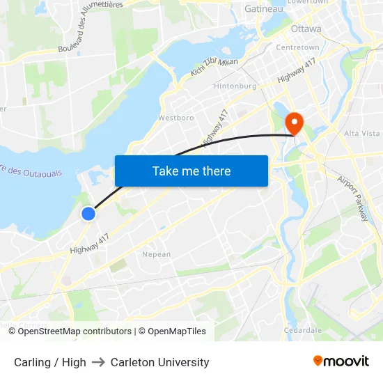 Carling / High to Carleton University map
