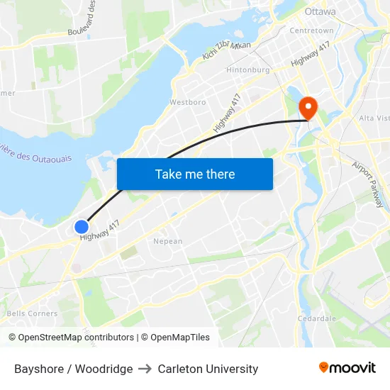 Bayshore / Woodridge to Carleton University map