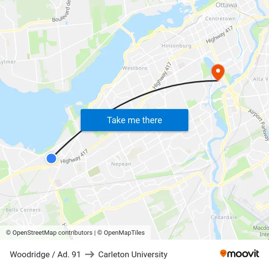 Woodridge / Ad. 91 to Carleton University map