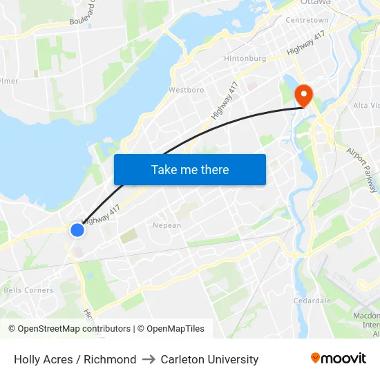 Holly Acres / Richmond to Carleton University map