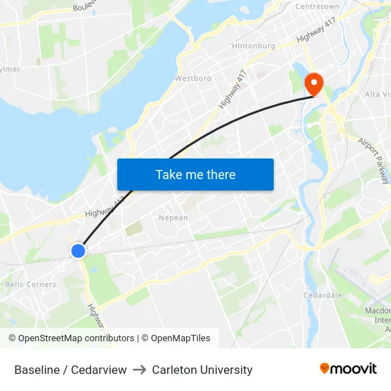 Baseline / Cedarview to Carleton University map