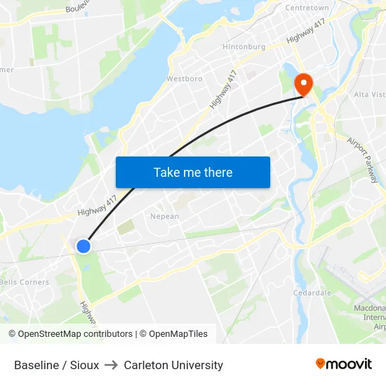 Baseline / Sioux to Carleton University map