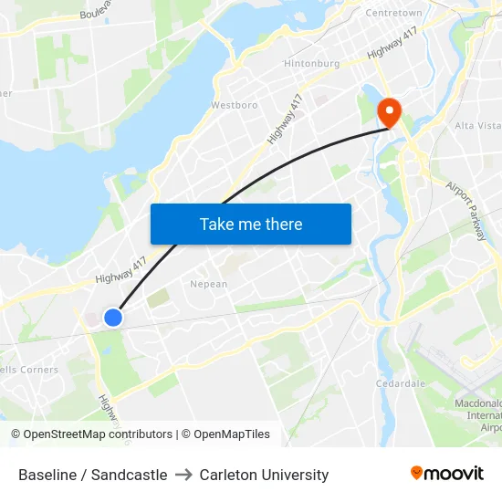 Baseline / Sandcastle to Carleton University map