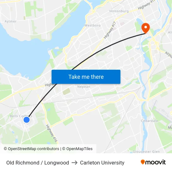 Old Richmond / Longwood to Carleton University map
