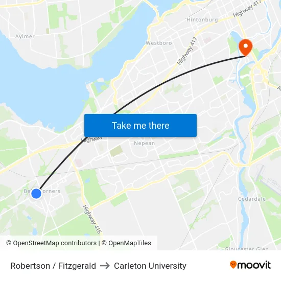 Robertson / Fitzgerald to Carleton University map