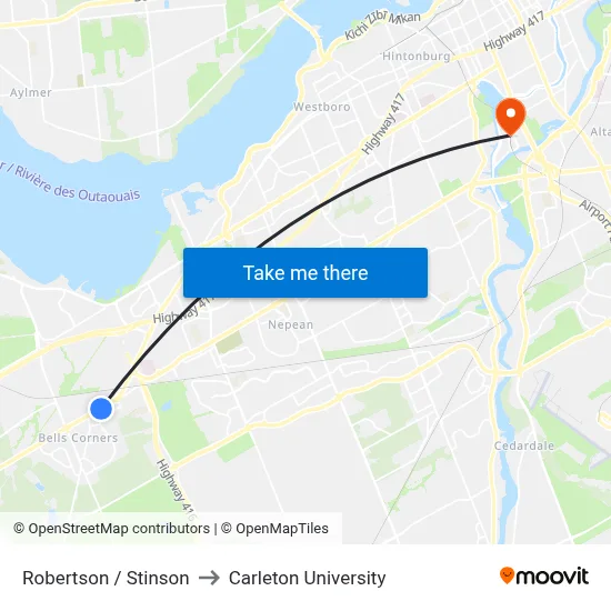 Robertson / Stinson to Carleton University map
