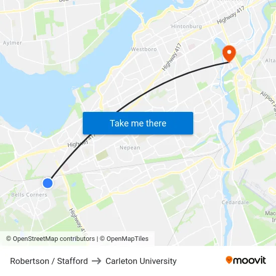 Robertson / Stafford to Carleton University map