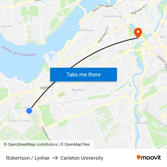 Robertson / Lynhar to Carleton University map