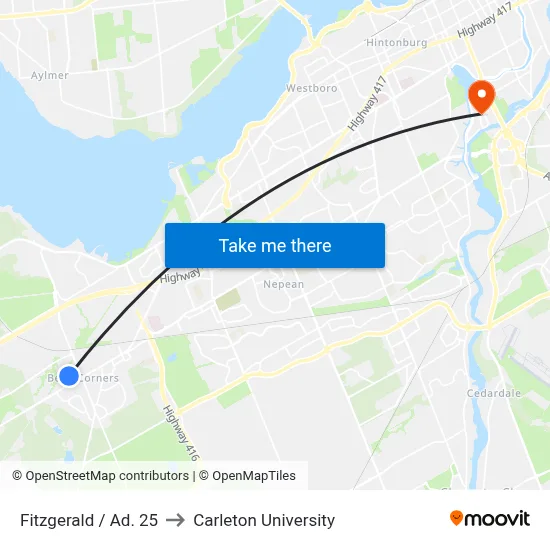 Fitzgerald / Ad. 25 to Carleton University map