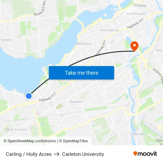 Carling / Holly Acres to Carleton University map