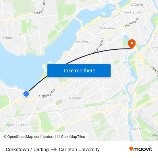 Corkstown / Carling to Carleton University map
