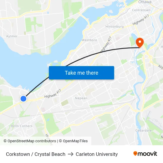 Corkstown / Crystal Beach to Carleton University map