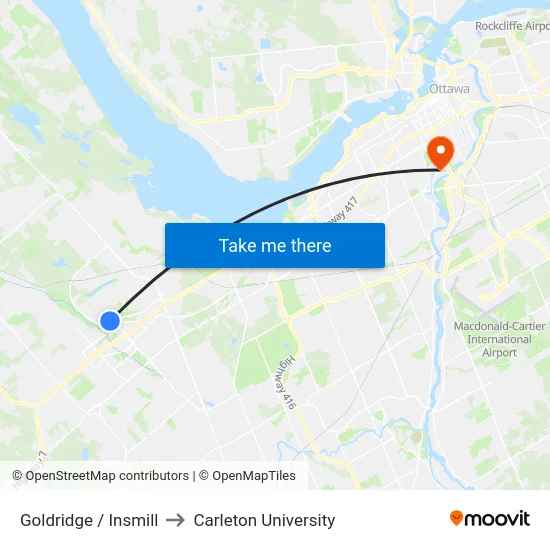 Goldridge / Insmill to Carleton University map