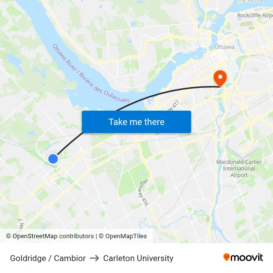Goldridge / Cambior to Carleton University map