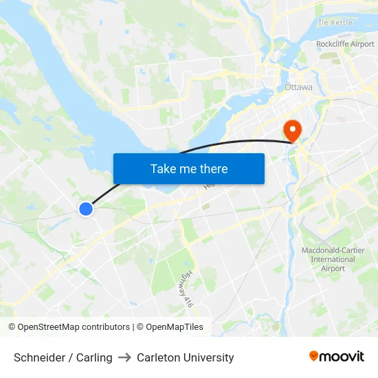 Schneider / Carling to Carleton University map