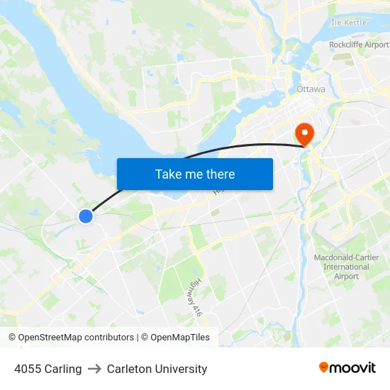4055 Carling to Carleton University map