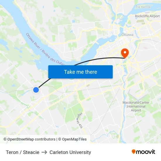 Teron / Steacie to Carleton University map