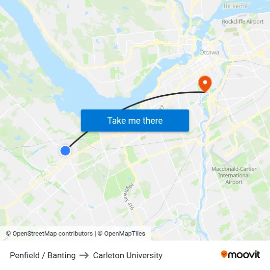 Penfield / Banting to Carleton University map
