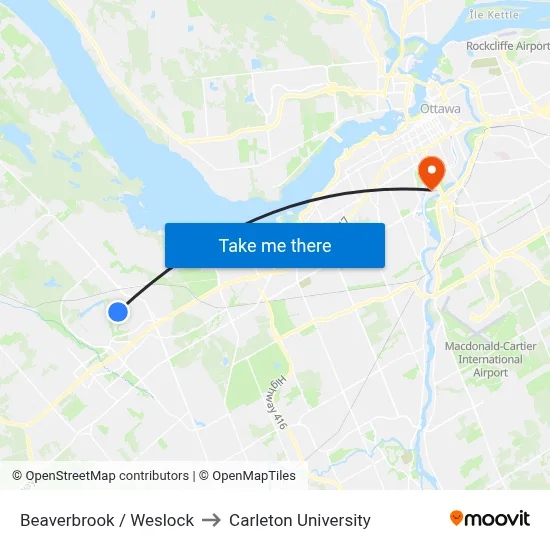 Beaverbrook / Weslock to Carleton University map