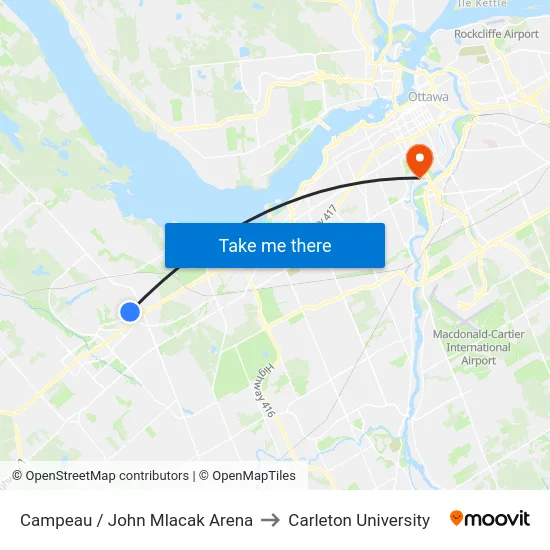 Campeau / John Mlacak Arena to Carleton University map