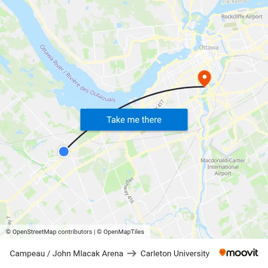 Campeau / John Mlacak Arena to Carleton University map