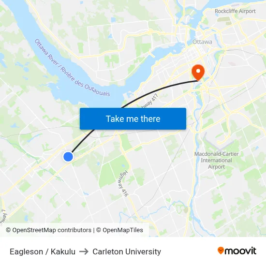Eagleson / Kakulu to Carleton University map