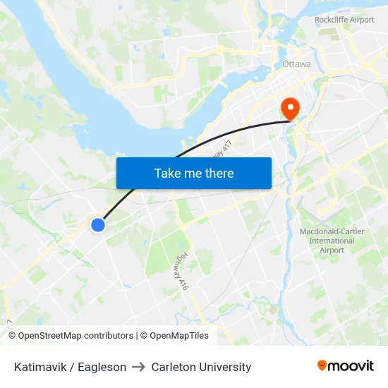 Katimavik / Eagleson to Carleton University map