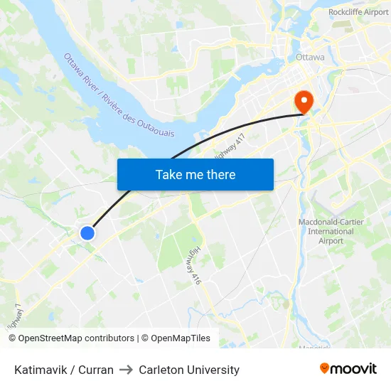 Katimavik / Curran to Carleton University map