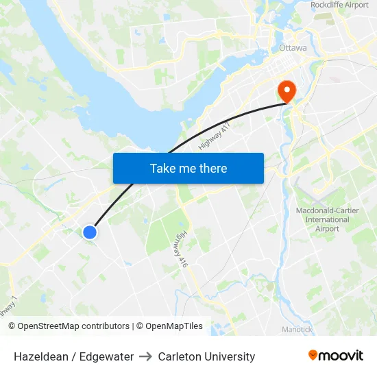 Hazeldean / Edgewater to Carleton University map