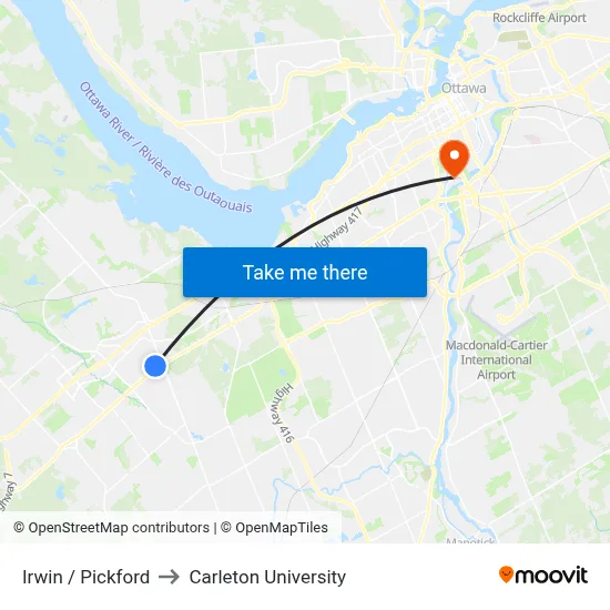 Irwin / Pickford to Carleton University map