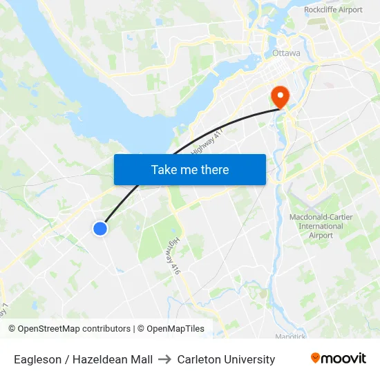 Eagleson / Hazeldean Mall to Carleton University map