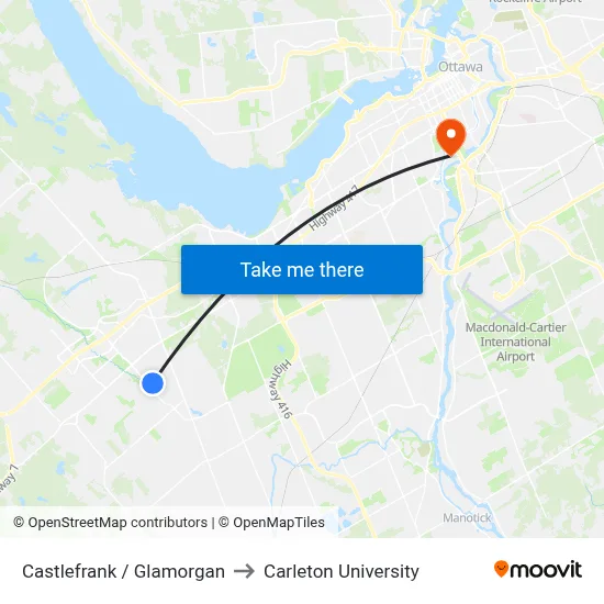 Castlefrank / Glamorgan to Carleton University map
