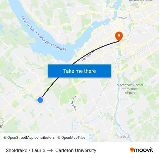 Sheldrake / Laurie to Carleton University map
