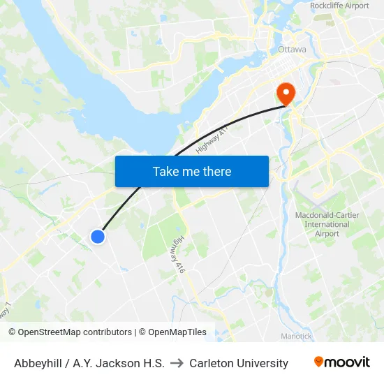 Abbeyhill / A.Y. Jackson H.S. to Carleton University map