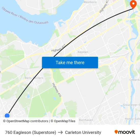 760 Eagleson (Superstore) to Carleton University map
